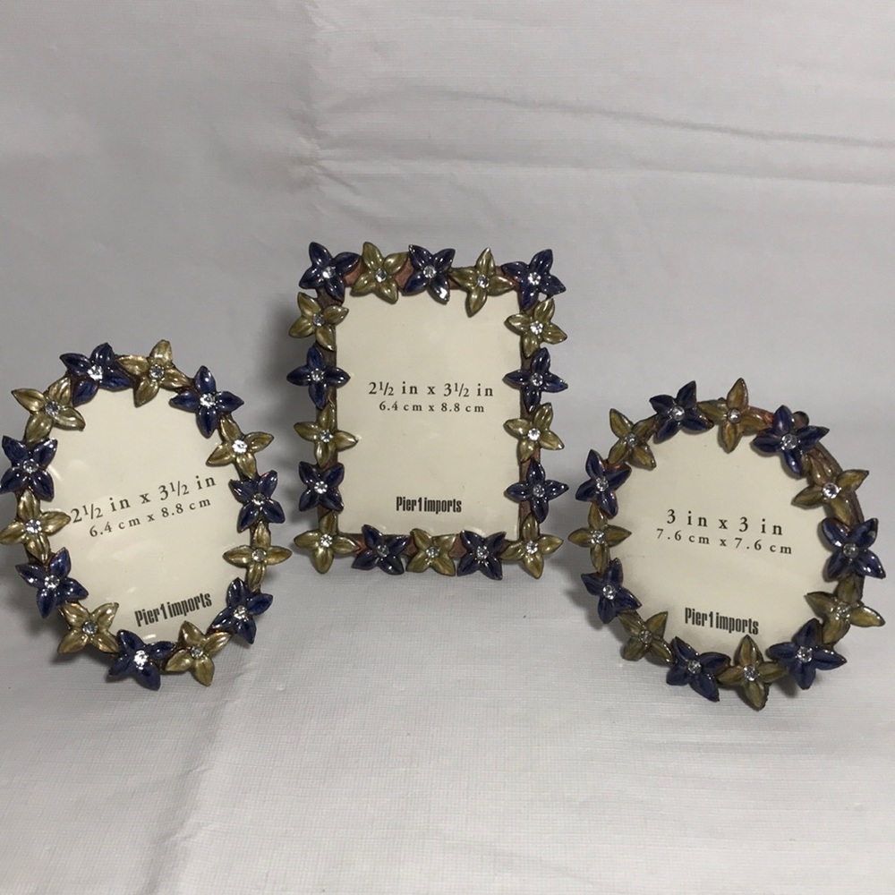 Pier 1 Enamel Crystal Jewel Mini Photo Frames Cloisonné Collection 3 Total